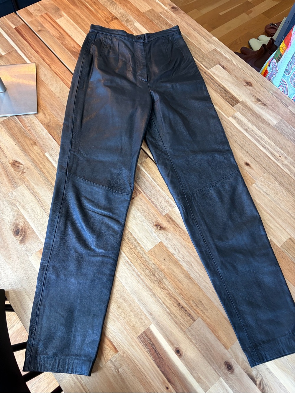 Evan Davies Black 100% Leather Straight Leg Pants, Fully Lined, Size 4
